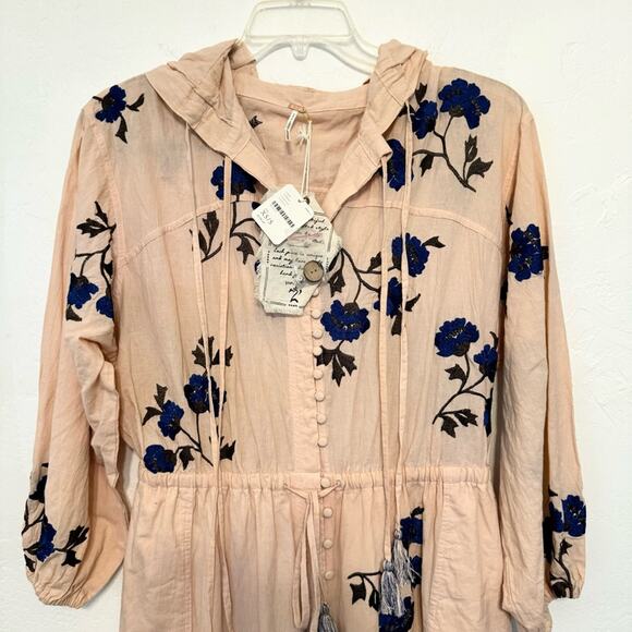 NWT Free People Cloud Nine Wide Leg Embroidered Jumper Pink Crystal Combo - XS/S - Picture 6 of 16